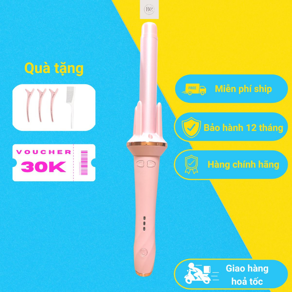 Máy uốn tóc xoăn tự động, Máy uốn tóc chất liệu gốm sứ tụ động xoay 360 độ đường kính uốn 28mm-BeautyCare