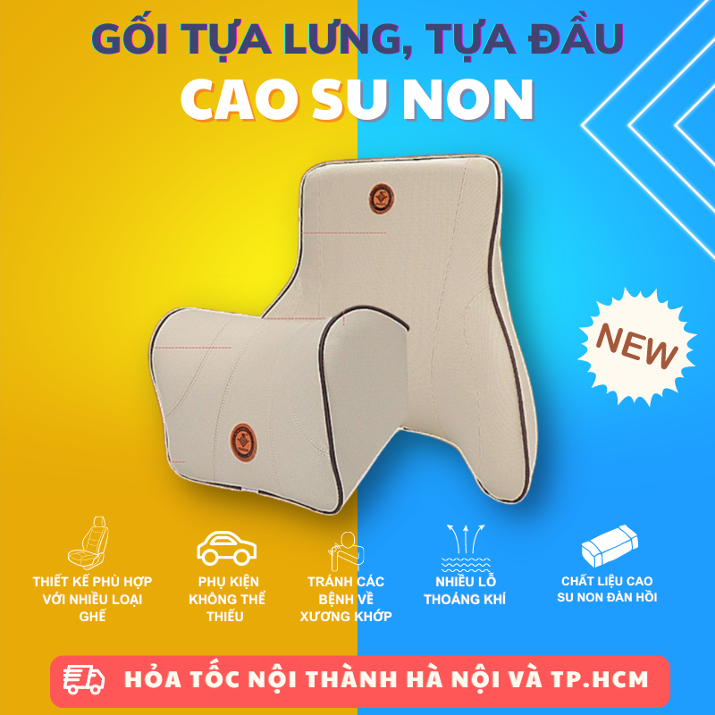 Combo gối tựa đầu và tựa lưng bằng da lõi cao su non cao cấp ngồi ghế ô tô, lựa lưng văn phòng, bàn làm việc