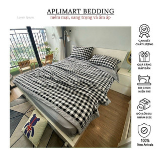 Bộ chăn ga gối đũi muji - cotton đũi kẻ chăn chần bông mềm , mịn