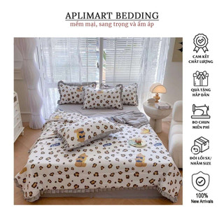 Bộ Chăn Ga Gối Đũi Bèo Ngắn - Cotton Đũi Mềm , Mịn Hoạ Tiết Hoa Lá Hàng Nhập Khẩu Full Set 4 Món
