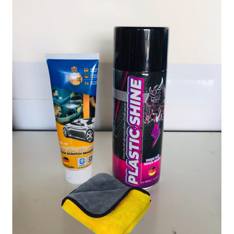 Combo Chai Xịt Nhựa Nhám & Kem Đánh Bóng , Xoá Vết Xước Xe Máy & Ô Tô Sprayking