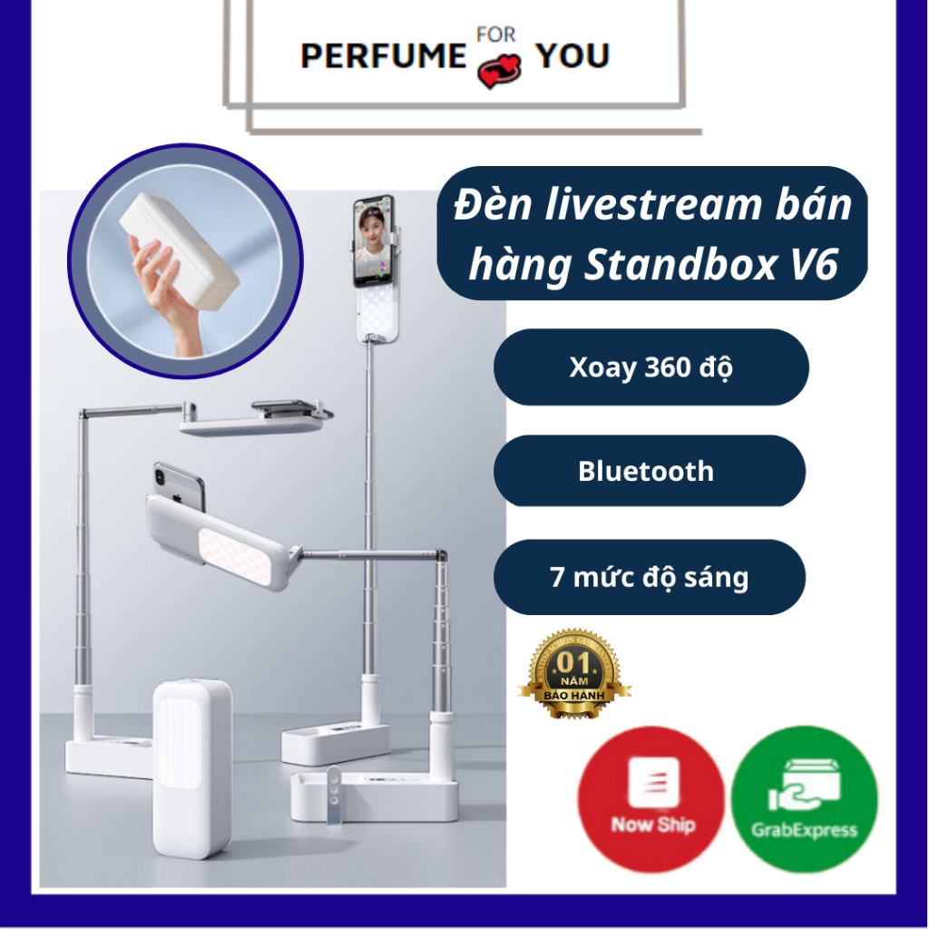 Đèn livestream bán hàng Standbox V6 có tay đỡ nằm ngang gập gọn đa năng xoay 360 độ, điều khiển chụp ảnh từ xa