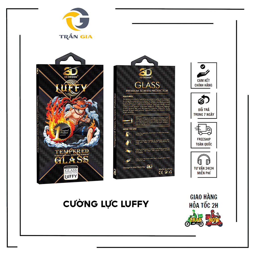 Kính cường lực ip Full Màn chống mẻ cạnh SD DESIGN Luffy ip 6/7/8/plus/X/XR/11pro/11 promax/12/12 promax