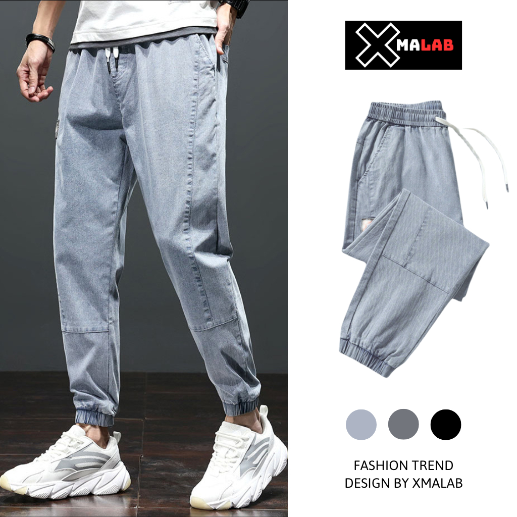 Quần jean jogger nam XMALAB dáng suông cạp chun co dãn 4 chiều bo gấu phá cách cực đẹp, phong cách Hàn Quốc cao cấp B050