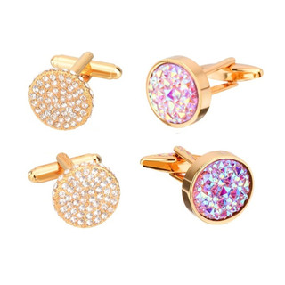 Khuy măng sét cufflinks hình tròn mặt đính đá