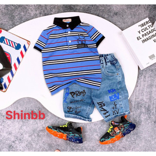 Set jean cổ bẻ bé trai