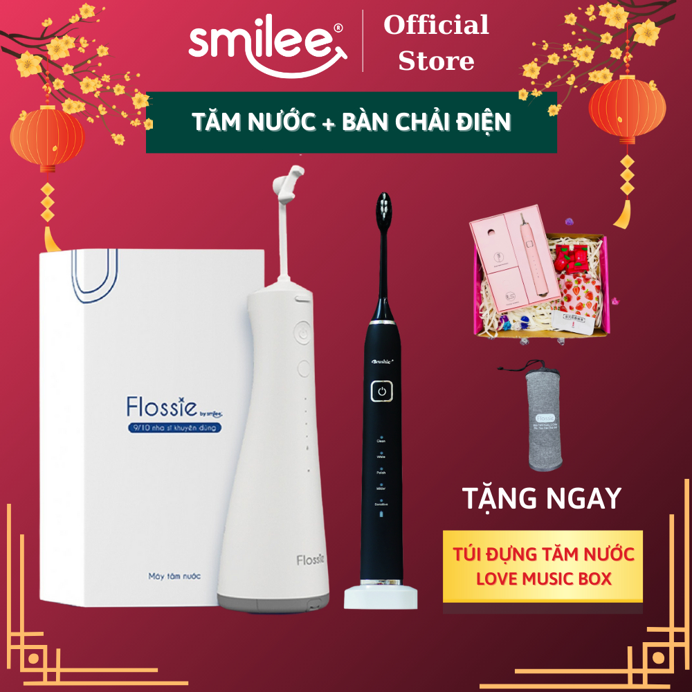 Máy tăm nước 360 độ Flossie và bàn chải điện cầm tay Brushie - Combo chăm sóc răng miệng