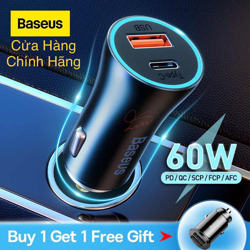 Tẩu Sạc Ô Tô 60W trên xe hơi oto usb typeC type-C củ sạc nhanh trên oto chia ổ
