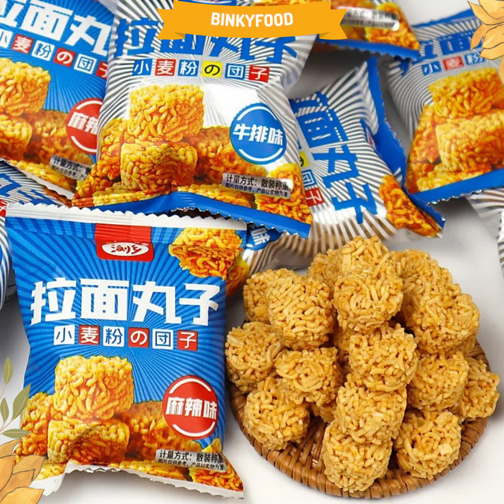 Snack mì tôm viên ăn sống, mì tôm trẻ em vị bò bít tết - BinkyFood (18g/ gói_ Kích thước 7x8cm)
