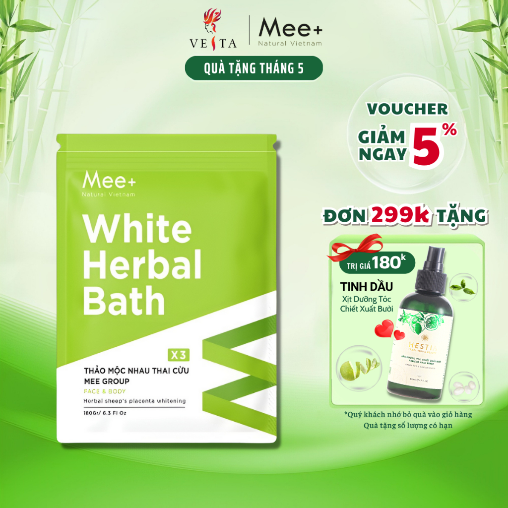Tắm Trắng Body Nhau Thai Cừu - Bột Sữa Dưỡng Trắng Da Mặt Thảo Mộc Mee Natural White Herbal Bath 180gr
