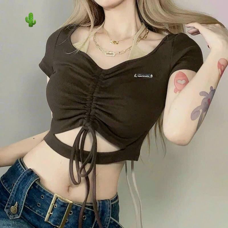 Áo kiểu croptop nữ rút dây cut out phong cách ulzzang