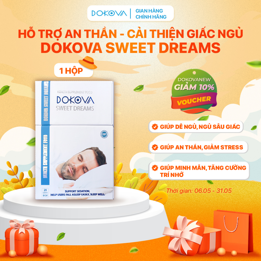 Viên Uống Ngủ Ngon DOKOVA SWEET DREAMS Hỗ Trợ Ngủ Đủ Giấc Sâu Giấc Dưỡng Tâm An Thần Hộp 20 Viên - Hàng Chính Hãng