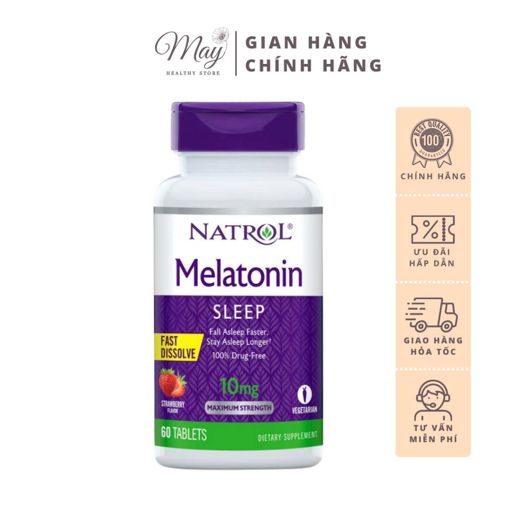 Viên Ngậm Natrol Melatonin 10mg Giúp Cải Thiện Giấc Ngủ, Ngủ Ngon, Thư Giãn (Lọ 60 Viên)