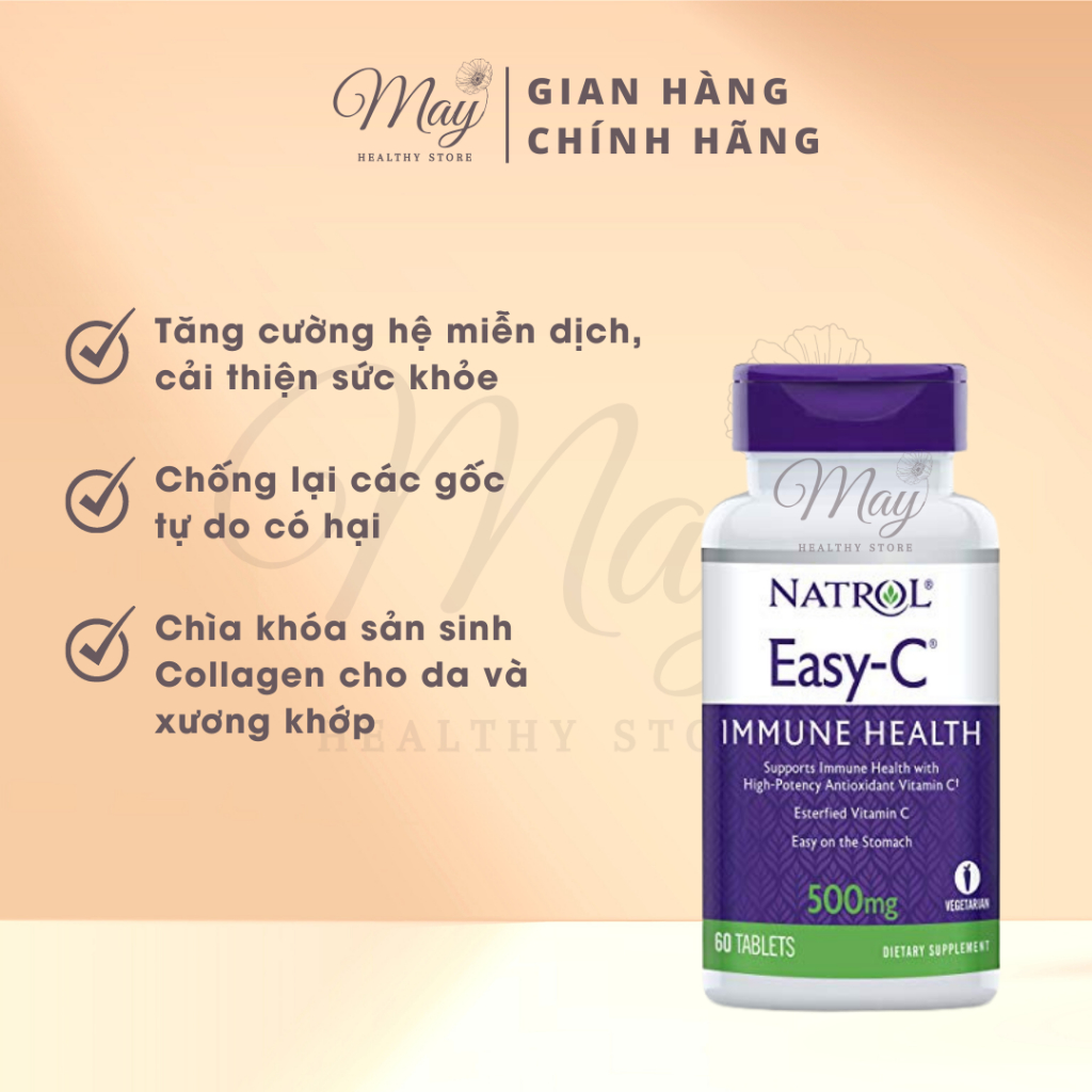 Viên Uống Natrol Easy-C 500mg Vitamin C Tăng Cường Đề Kháng (60-120 Viên/Lọ)