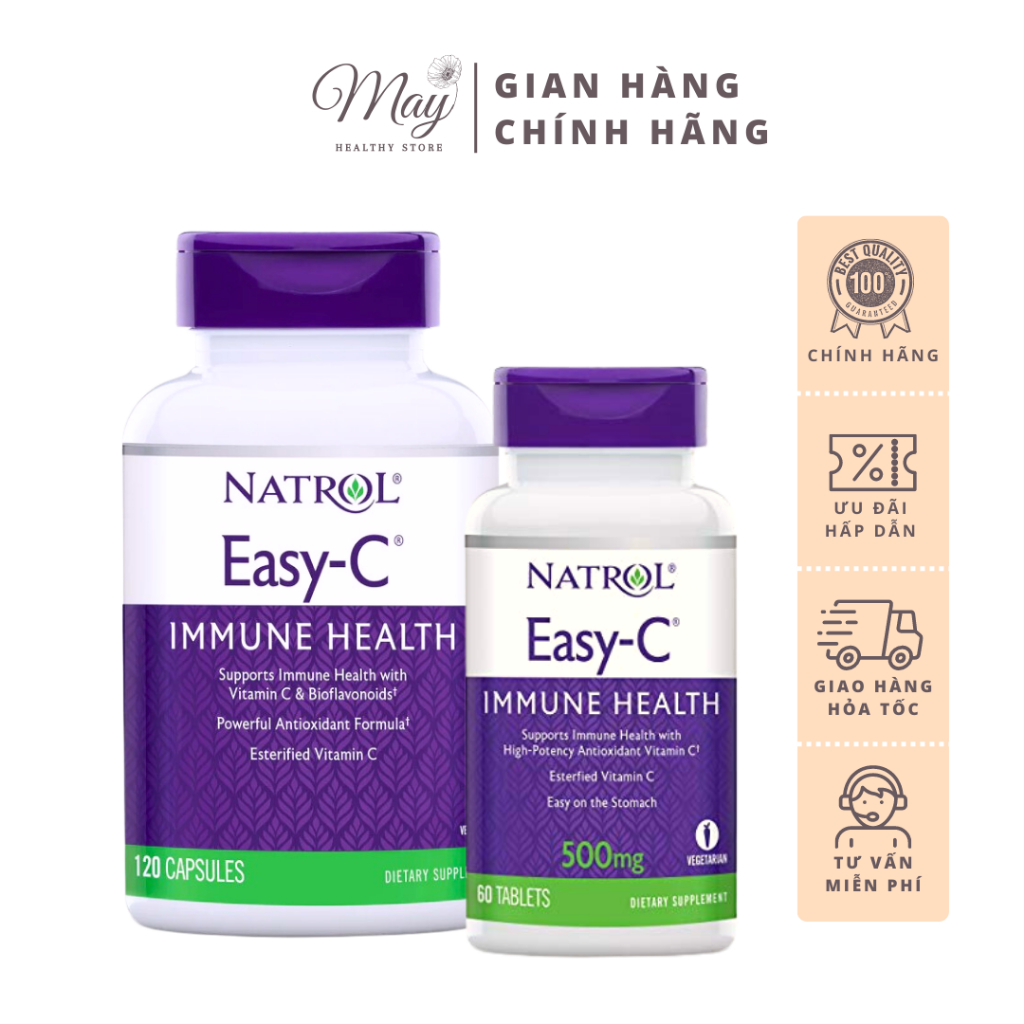 Viên Uống Natrol Easy-C 500mg Vitamin C Tăng Cường Đề Kháng (60-120 Viên/Lọ)