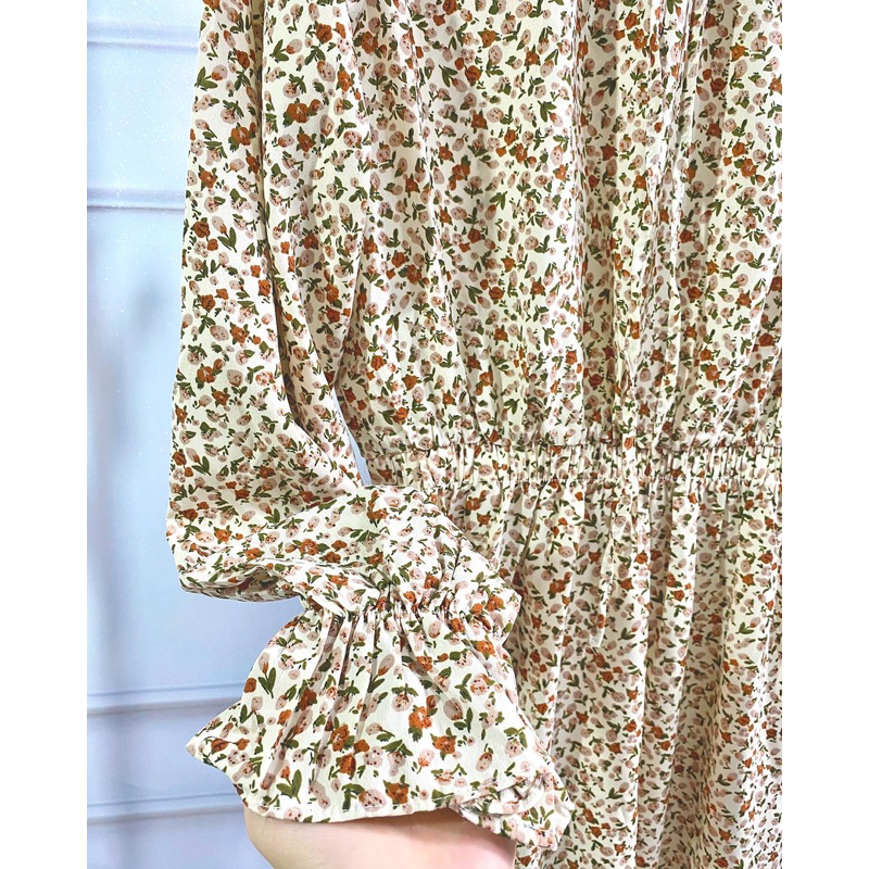 Váy hoa nhí dài tay dáng dài , Váy maxi hoa nhí vintage nhẹ nhàng