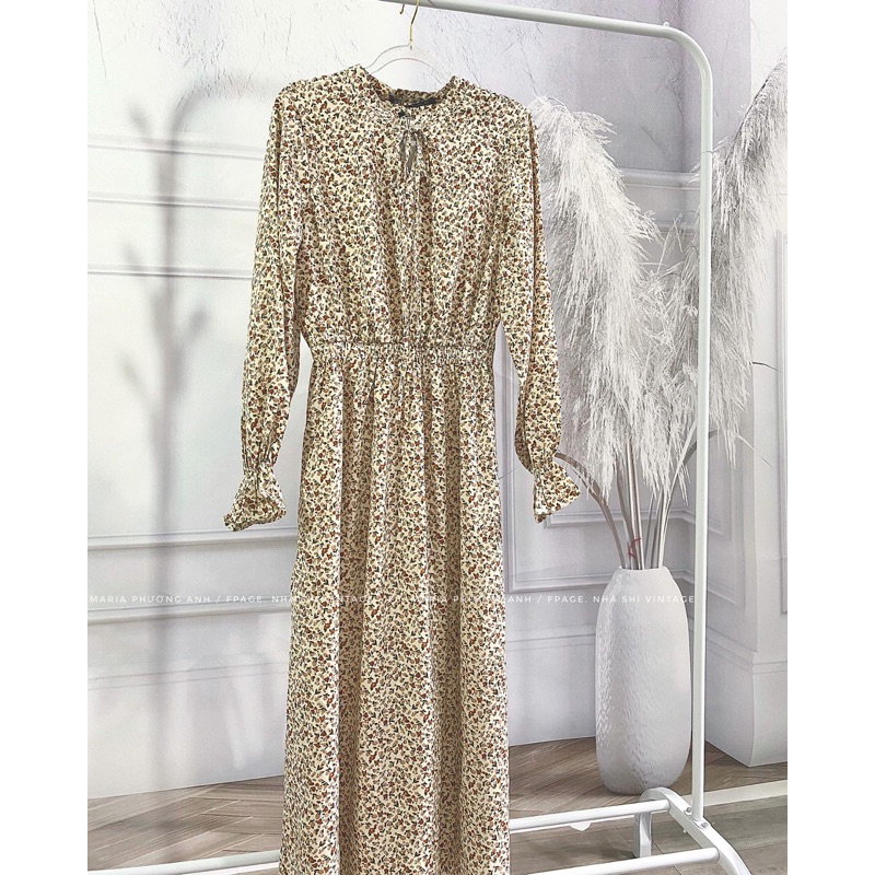 Váy hoa nhí dài tay dáng dài , Váy maxi hoa nhí vintage nhẹ nhàng