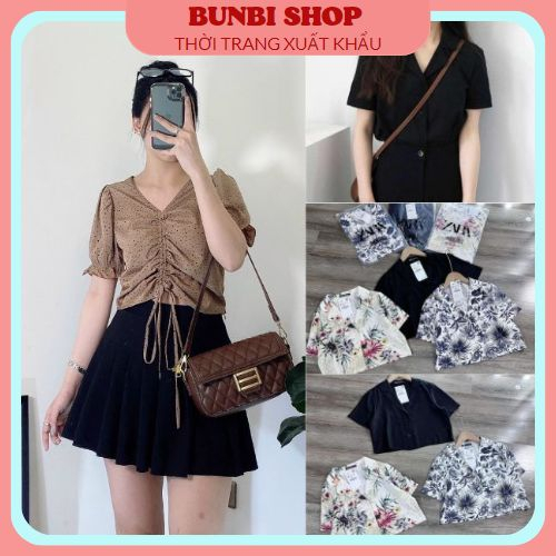 Áo sơ mi nữ,áo sơ mi cổ vest dáng crop chất lilem mềm mại thoáng mát,hàng việt nam xuất khẩu chuẩn