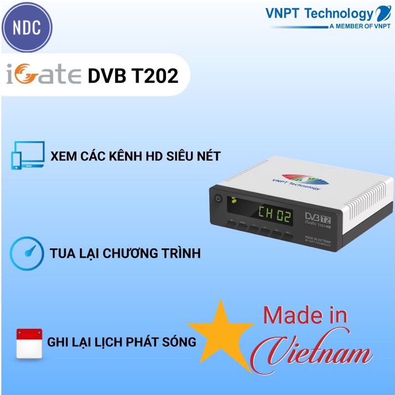 [HCM]Đầu Thu Kĩ Thuật Số Mặt Đất VNPT-iGate DVB-T2 T202 HD (Tặng Cáp HDMI)