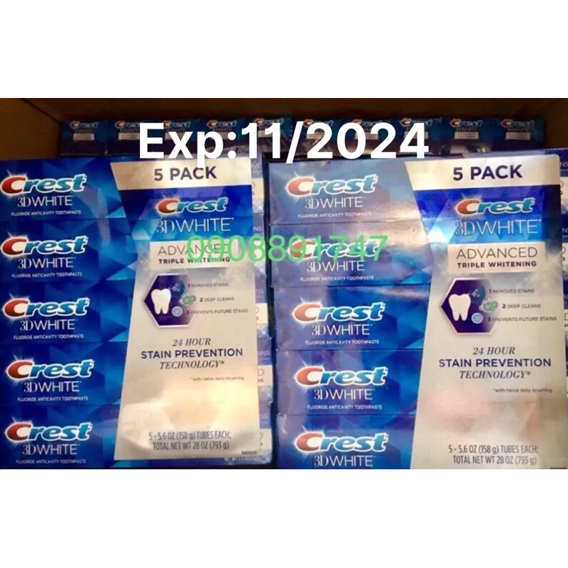 (🇺🇸USA)KEM ĐÁNH RĂNG CREST 3D WHITE ADVANCED TRIPLE WHITENING MỸ