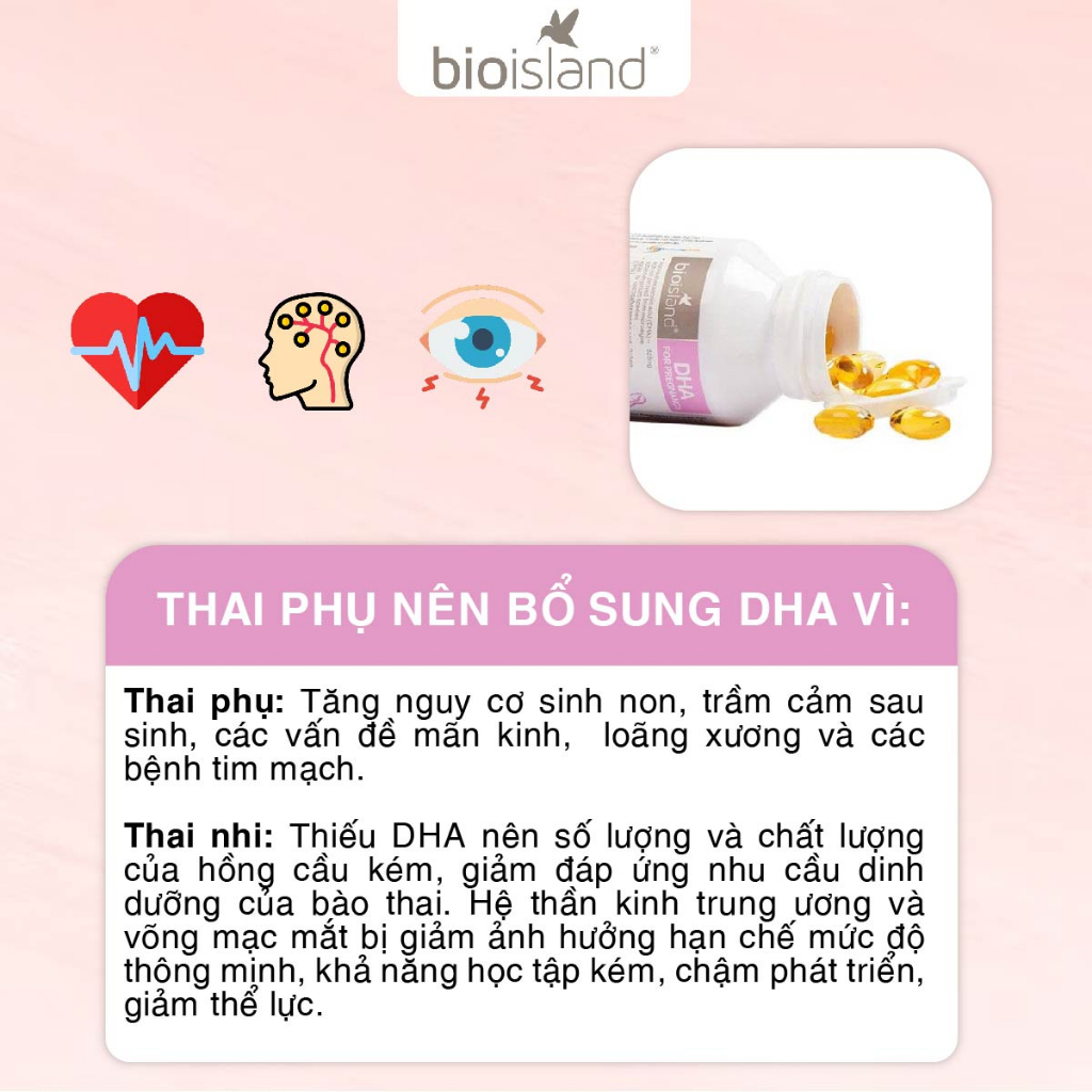 Viên uống bổ sung DHA bầu Bioisland For Pregnancy 60v giúp phát triển toàn diện trí não, sức khỏe thai nhi