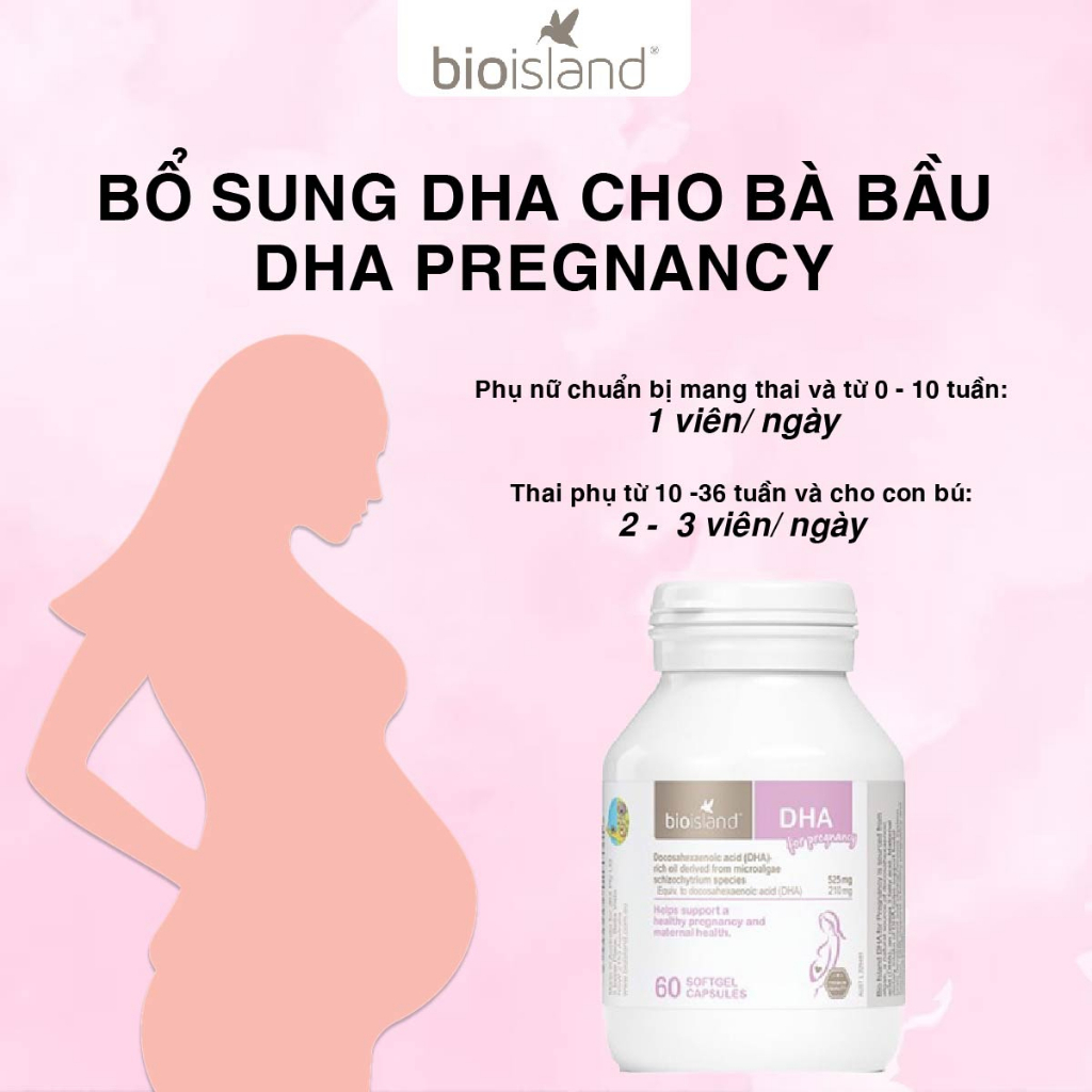 Viên uống bổ sung DHA bầu Bioisland For Pregnancy 60v giúp phát triển toàn diện trí não, sức khỏe thai nhi