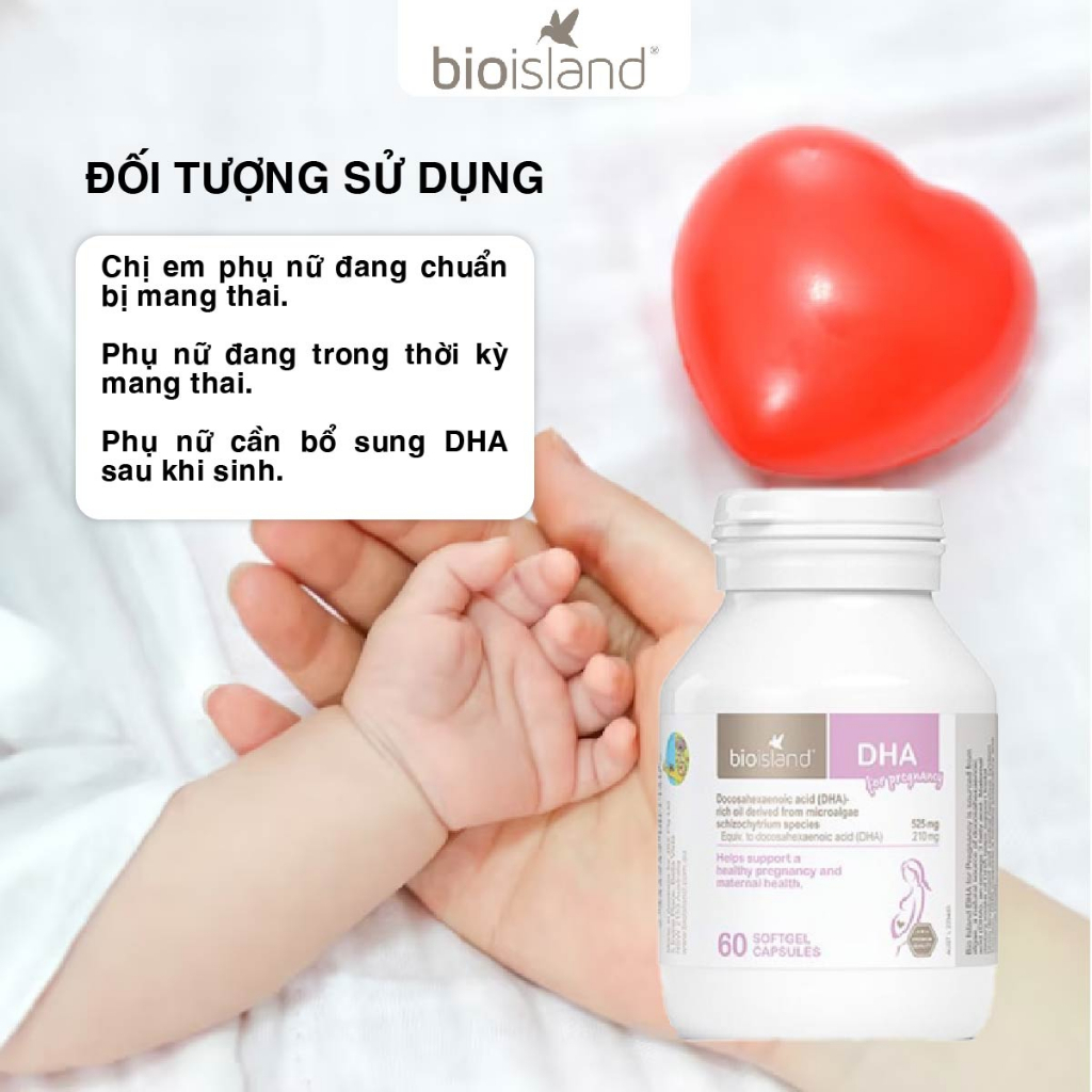 Viên uống bổ sung DHA bầu Bioisland For Pregnancy 60v giúp phát triển toàn diện trí não, sức khỏe thai nhi