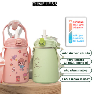 Bình giữ nhiệt Ulike 1000ml bình nước khắc tên có ống hút inox 304 giữ nhiệt 12h tặng Sticker trang trí