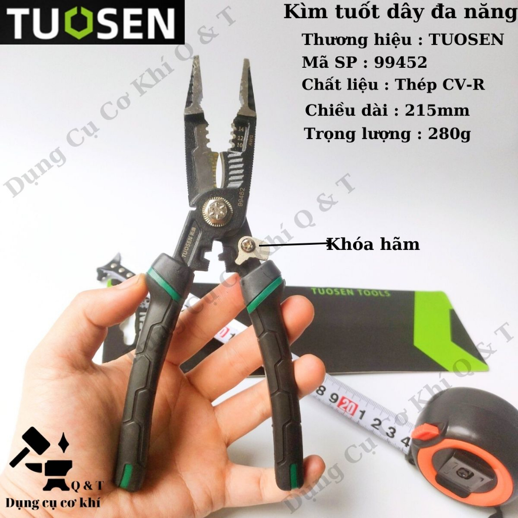 Kìm tuốt dây điện đa năng 9 trong 1 chính hãng TOUSEN cao cấp ,Kềm cắt dây, tuốt vỏ Thép CRV độ cứng HRC60