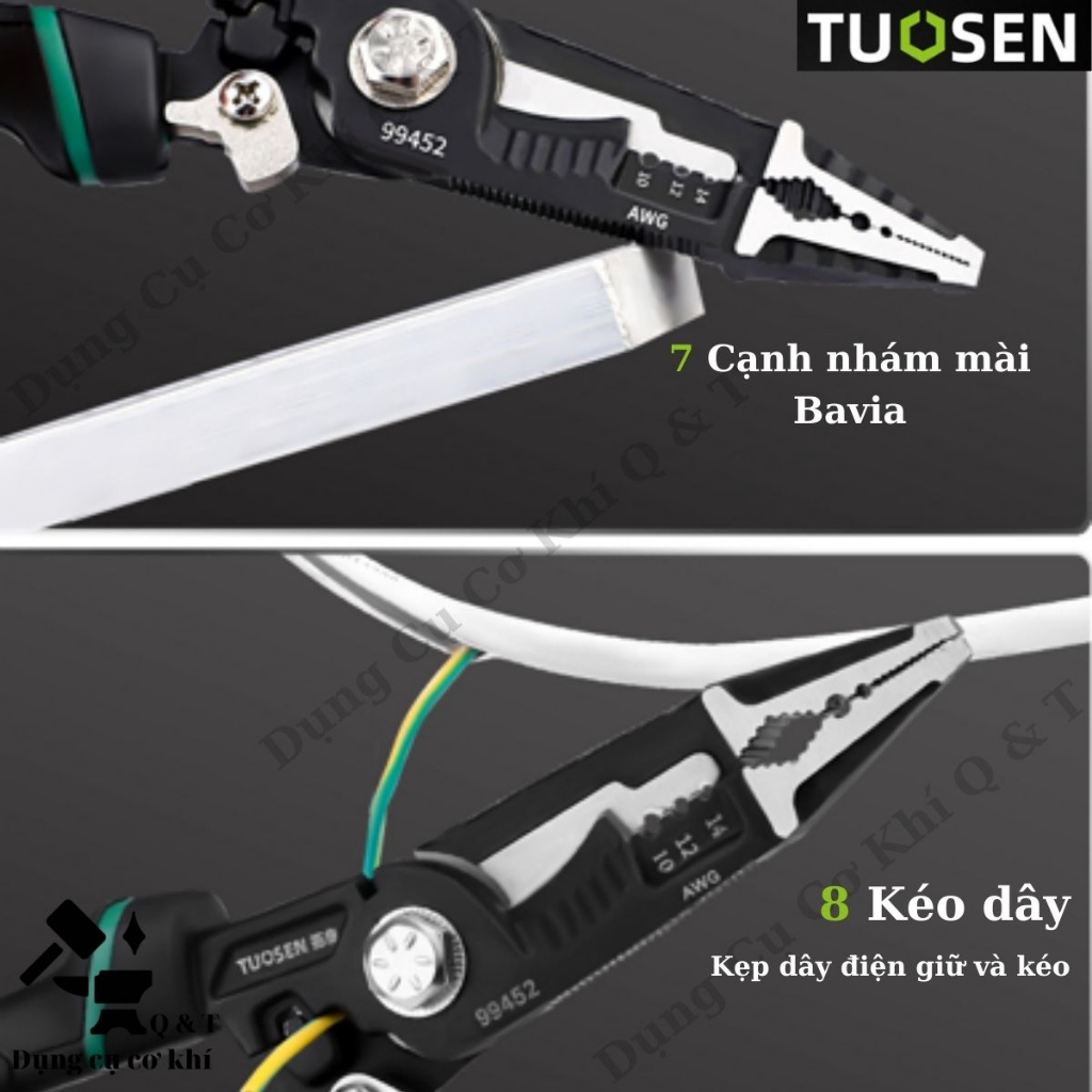 Kìm tuốt dây điện đa năng 9 trong 1 chính hãng TOUSEN cao cấp ,Kềm cắt dây, tuốt vỏ Thép CRV độ cứng HRC60