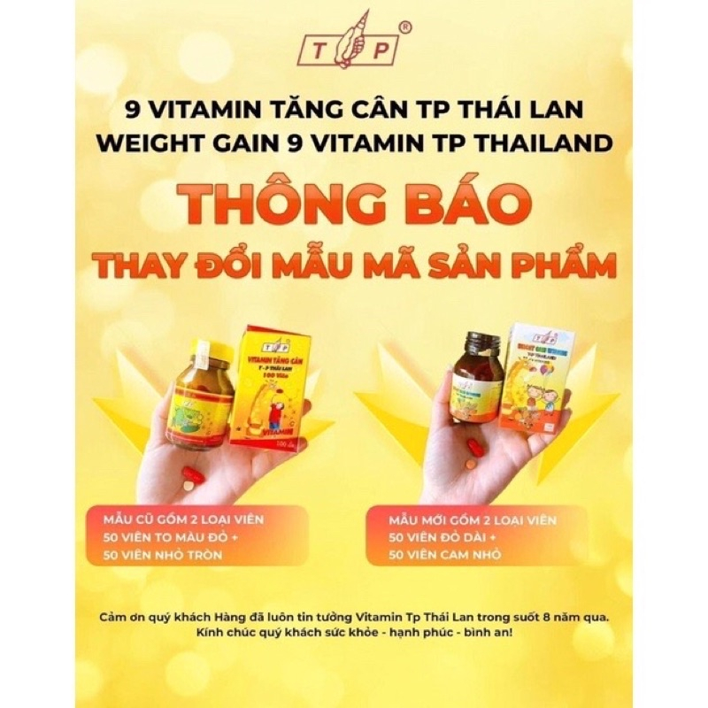 Vitamin TP tăng cân Thái Lan 100viên, Cải thiện cân nặng, ăn ngủ ngon