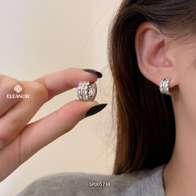 Bông tai nữ chuôi bạc 925 Eleanor Accessories viền đính đá phụ kiện trang sức 5734