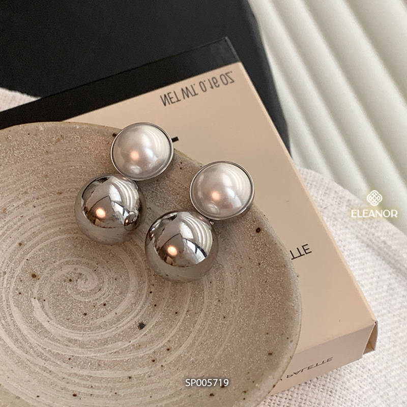 Bông tai nữ chuôi bạc 925 Eleanor Accessories hình bi tròn đính ngọc trai nhân tạo phụ kiện trang sức 5719