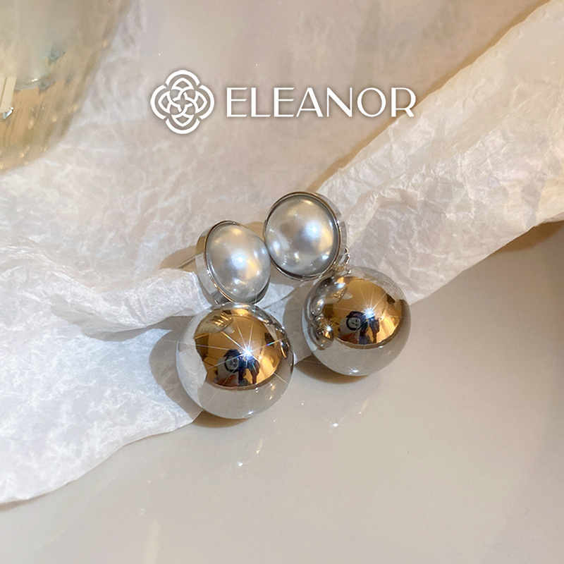 Bông tai nữ chuôi bạc 925 Eleanor Accessories hình bi tròn đính ngọc trai nhân tạo phụ kiện trang sức 5719