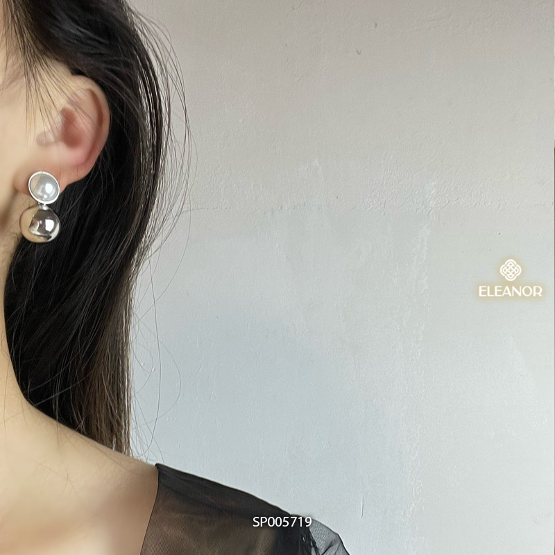 Bông tai nữ chuôi bạc 925 Eleanor Accessories hình bi tròn đính ngọc trai nhân tạo phụ kiện trang sức 5719