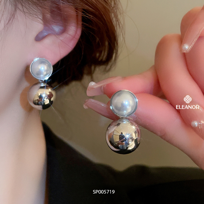 Bông tai nữ chuôi bạc 925 Eleanor Accessories hình bi tròn đính ngọc trai nhân tạo phụ kiện trang sức 5719