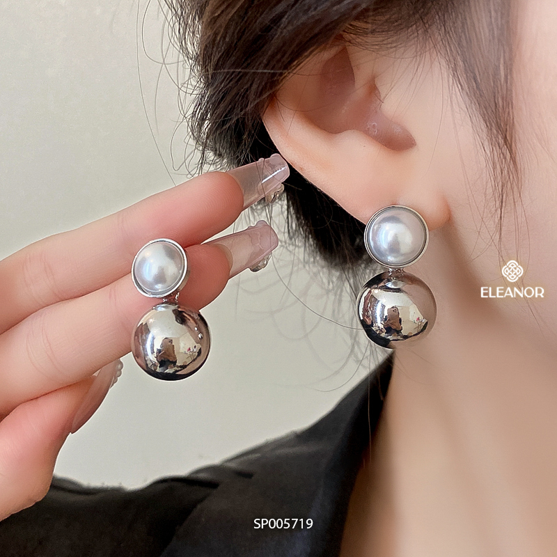 Bông tai nữ chuôi bạc 925 Eleanor Accessories hình bi tròn đính ngọc trai nhân tạo phụ kiện trang sức 5719