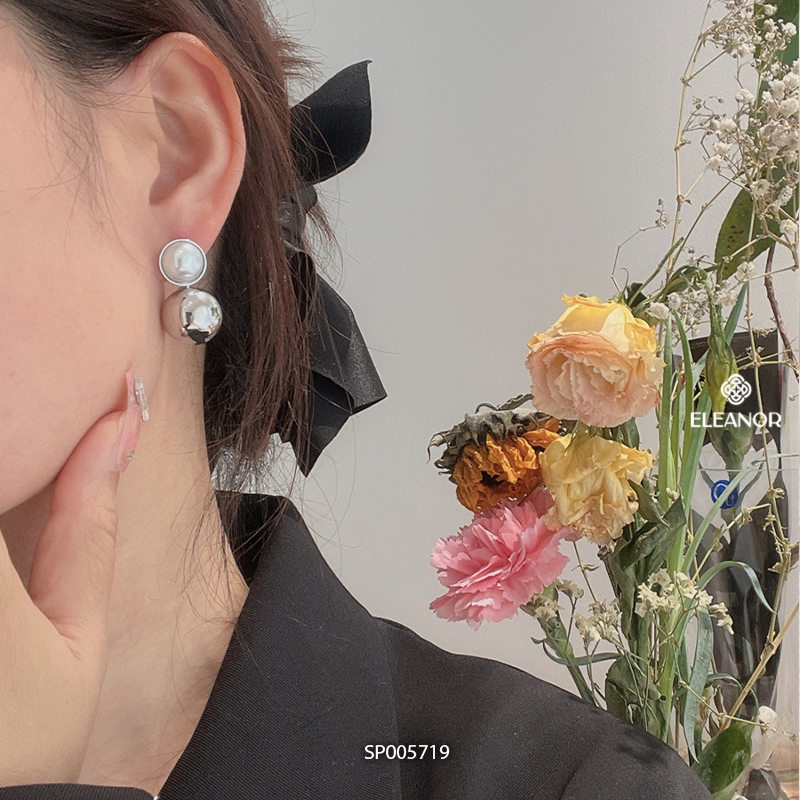 Bông tai nữ chuôi bạc 925 Eleanor Accessories hình bi tròn đính ngọc trai nhân tạo phụ kiện trang sức 5719