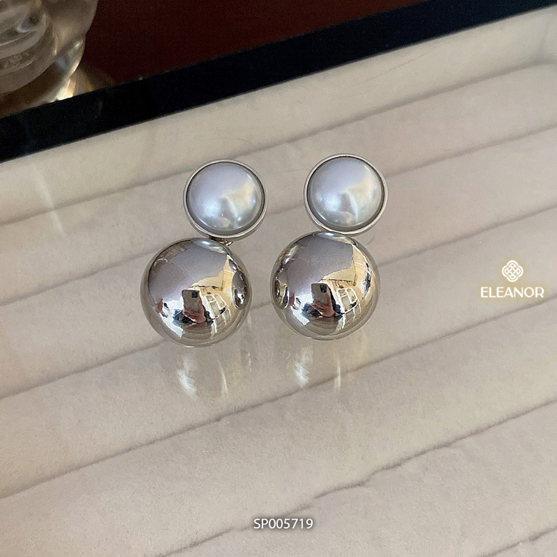 Bông tai nữ chuôi bạc 925 Eleanor Accessories hình bi tròn đính ngọc trai nhân tạo phụ kiện trang sức 5719