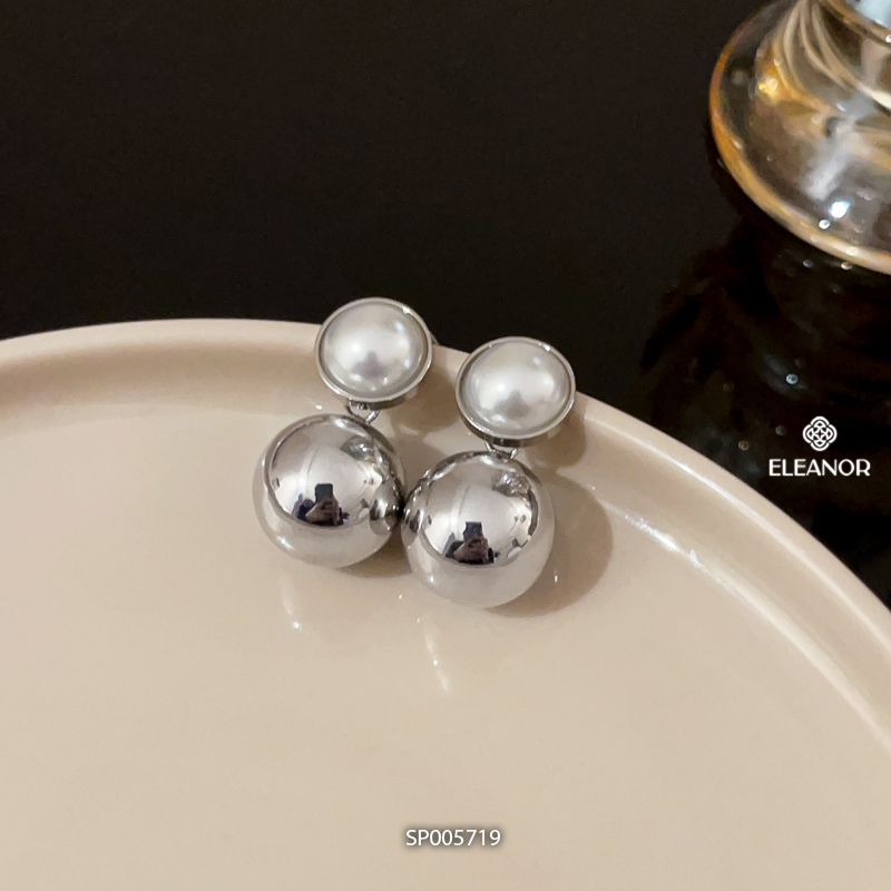 Bông tai nữ chuôi bạc 925 Eleanor Accessories hình bi tròn đính ngọc trai nhân tạo phụ kiện trang sức 5719