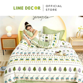 Bộ Chăn Ga Gối vải Cotton Poly mẫu thổ cẩm thông xanh hàng nhập khẩu cao cấp bộ 4 món