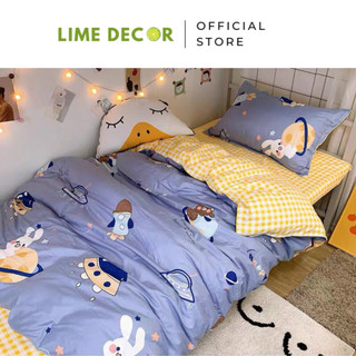 Bộ Chăn Ga Gối vải Cotton Poly Mẫu Thỏ Vũ Trụ hàng nhập khẩu cao cấp bộ 4 món