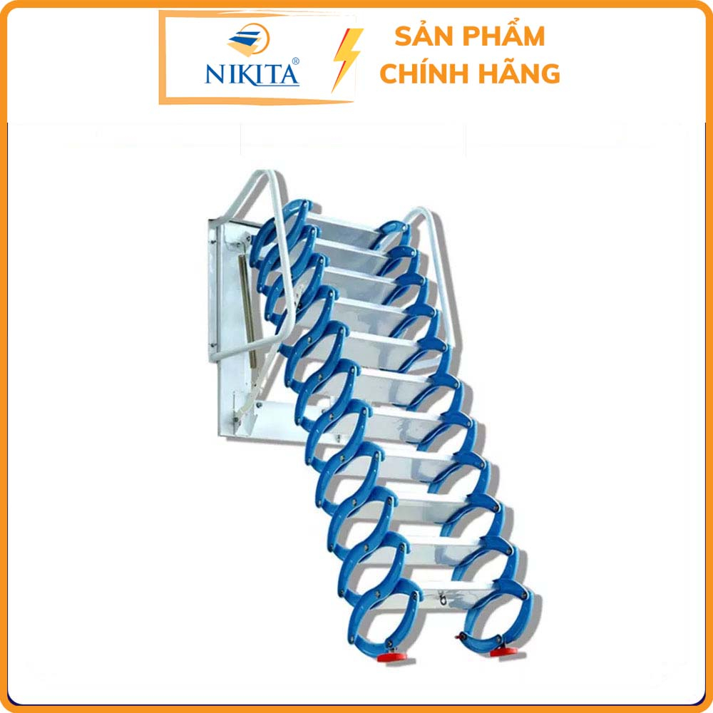 Thang Ốp Tường - Thang Gác mái thông minh - dùng cho gác xếp - Thang Gấp Kéo Gắn Tường Khung sắt bậc nhôm đơn giản