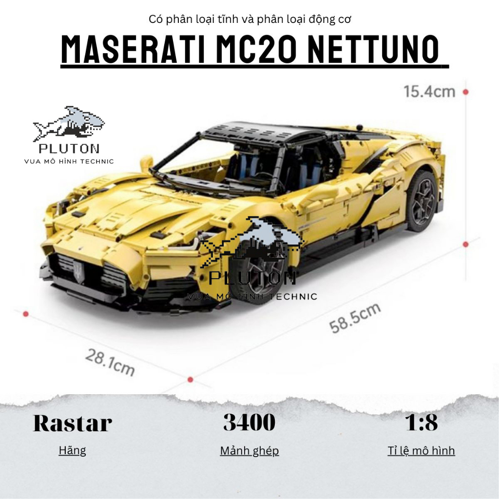 Mô hình lắp ráp siêu xe technic Rastar Maserati MC20 tỉ lệ 1:8 SKU 93510 SKU 93500 3400 chi tiết mảnh ghép