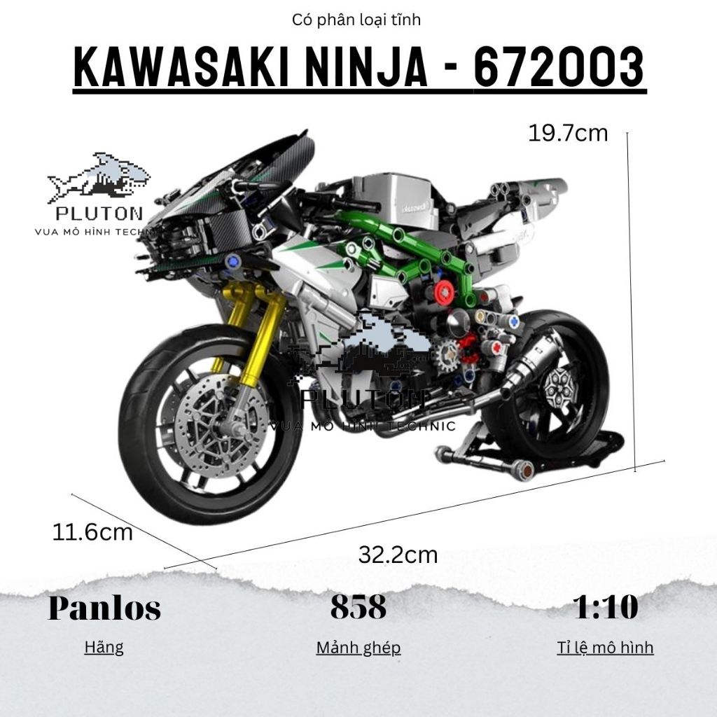 Mô hình lắp ráp xe máy Kawasaki Ninja Mô tô 672003 Mô hình technic tỉ lệ 1:10 với 858 PCS cung cấp bảo hành bởi Pluton