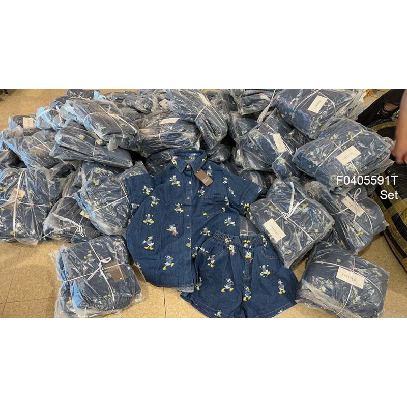 Set jean hoạ tiết gấu áo hai nắp túi kèm quần [ Kèm hình thật]