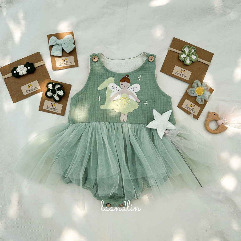 TINKER BELL ROMPER - Bộ Đồ Liền Thân Hoạ Tiết Cô Tiên Xanh Cho Bé Gái 1 Tuổi