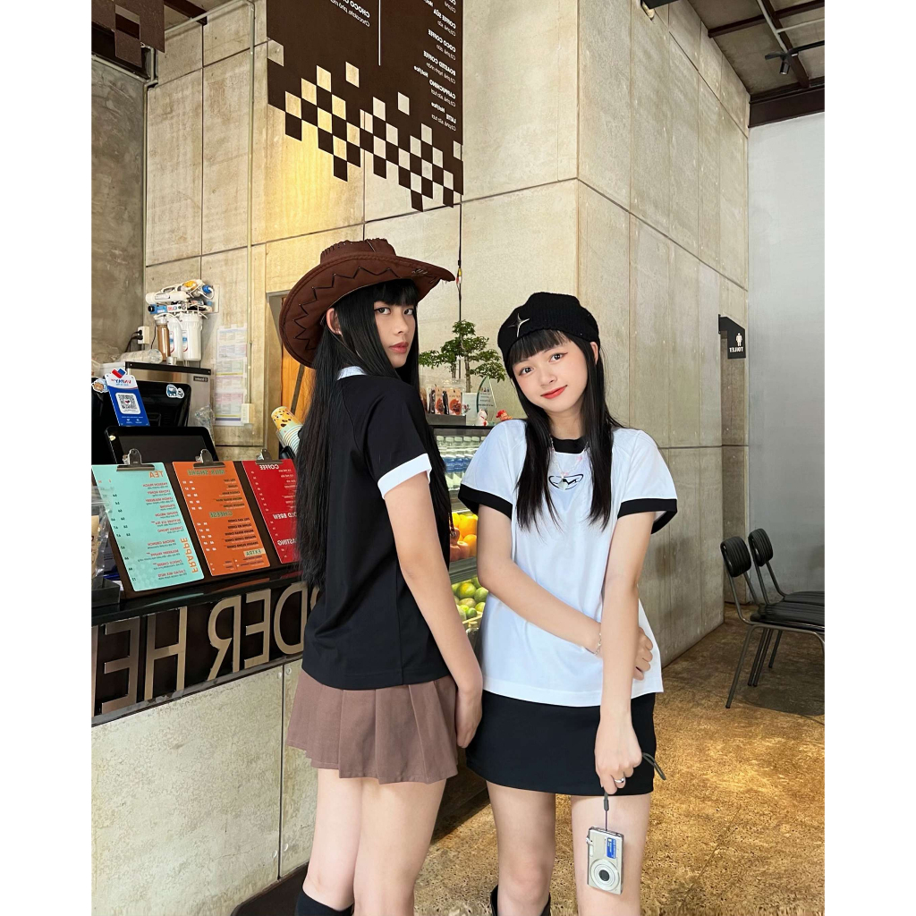 Áo thun nữ Baby Tee Tay viền phối 100% cotton