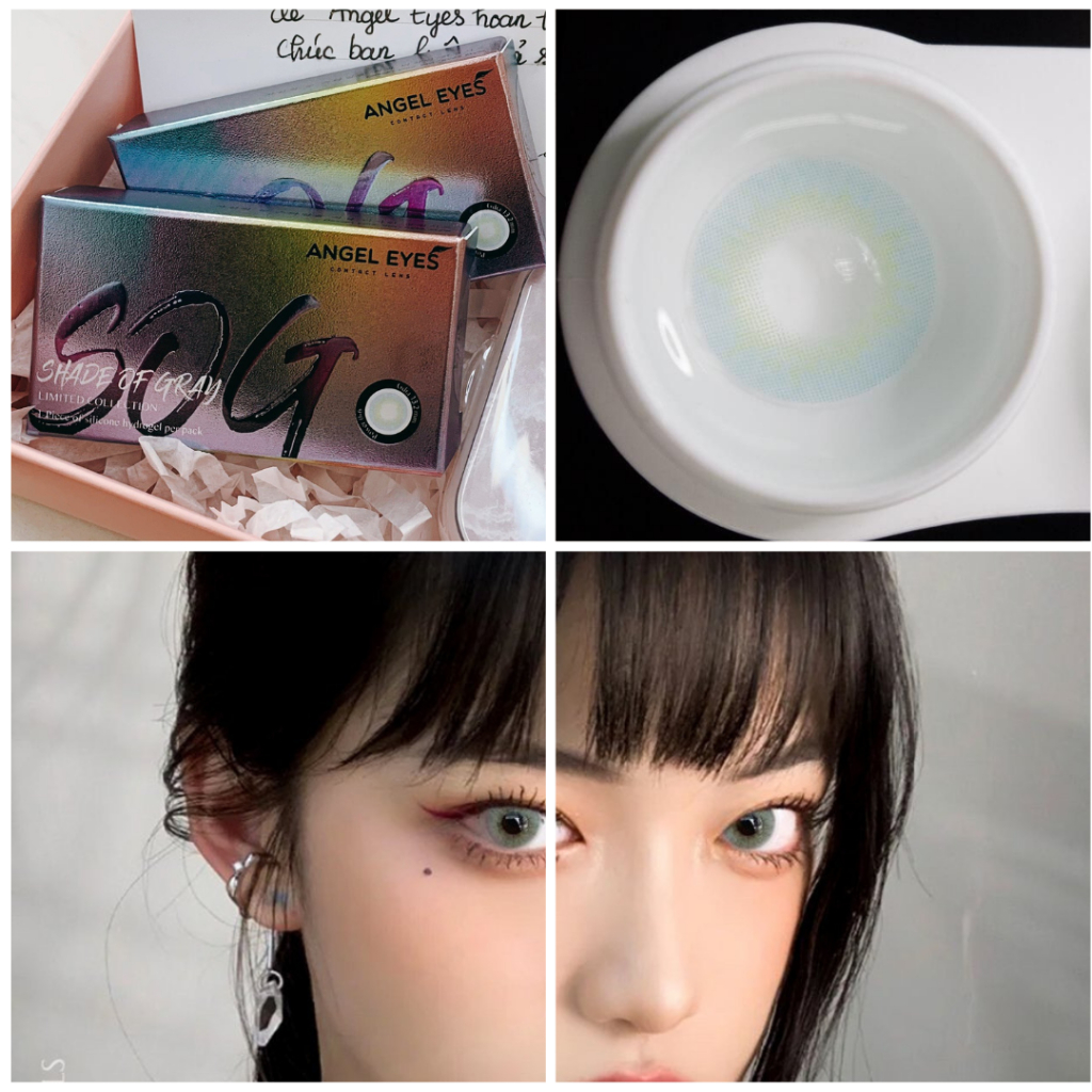 (6 tháng) Kính áp tròng/ LENS xám xanh, tone mắt tây | 12.8mm | Silicone hydrogel | S.O.G | Angel eyes