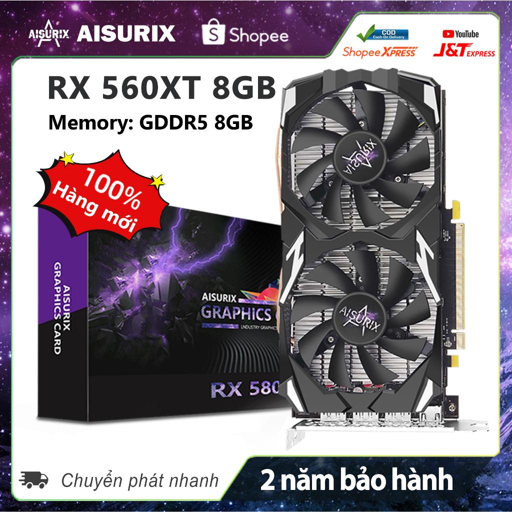 AISURIX Brand New RX 560XT 8GB VGA Card màn hình Card đồ họa AMD GPU GDDR5 Gaming